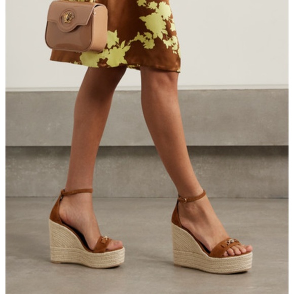VERSACE Medusa coin suede leather espadrilles wedges sandals
